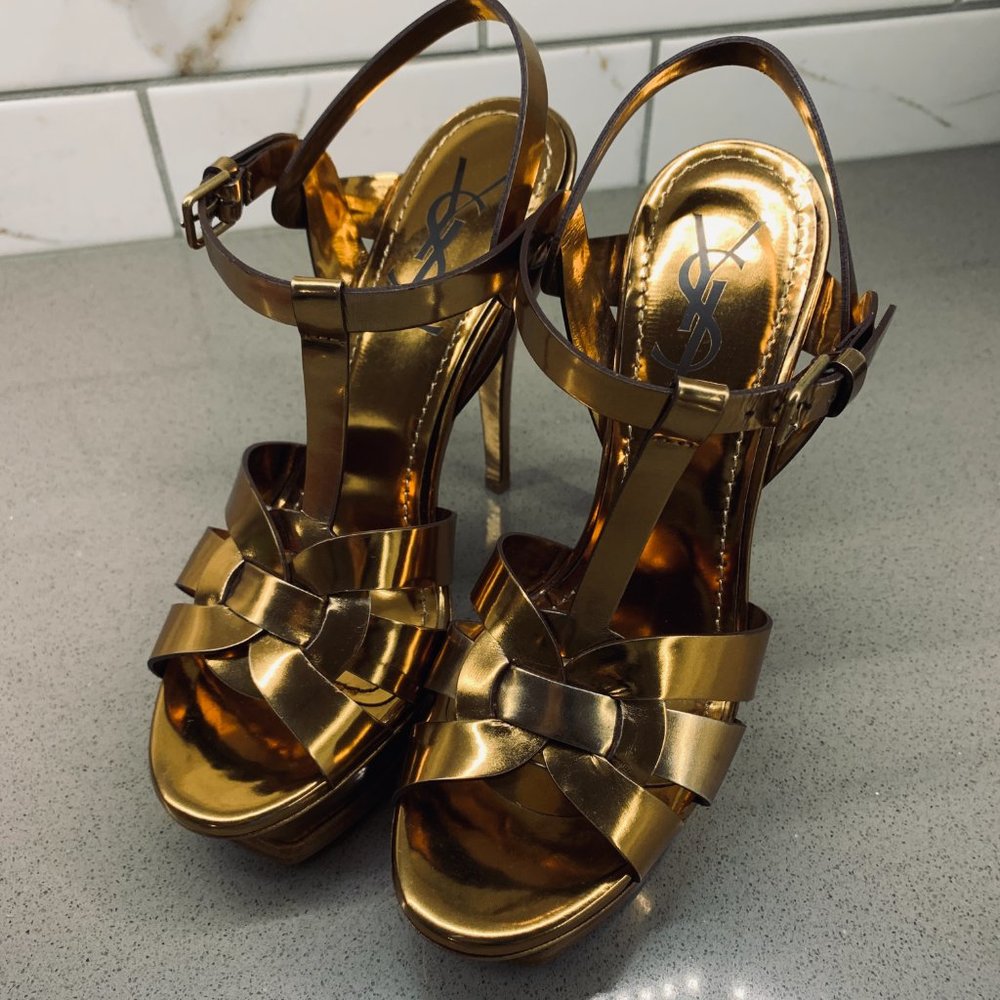 YSL "Tribute" Leather Platform Sandals - Picture 7 of 10